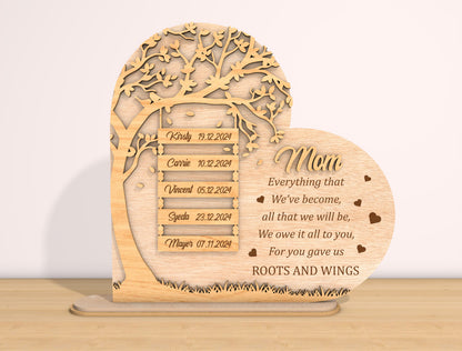 Mom Roots and Wings Tree Sign SVG Bundle for Glowforge and xTool