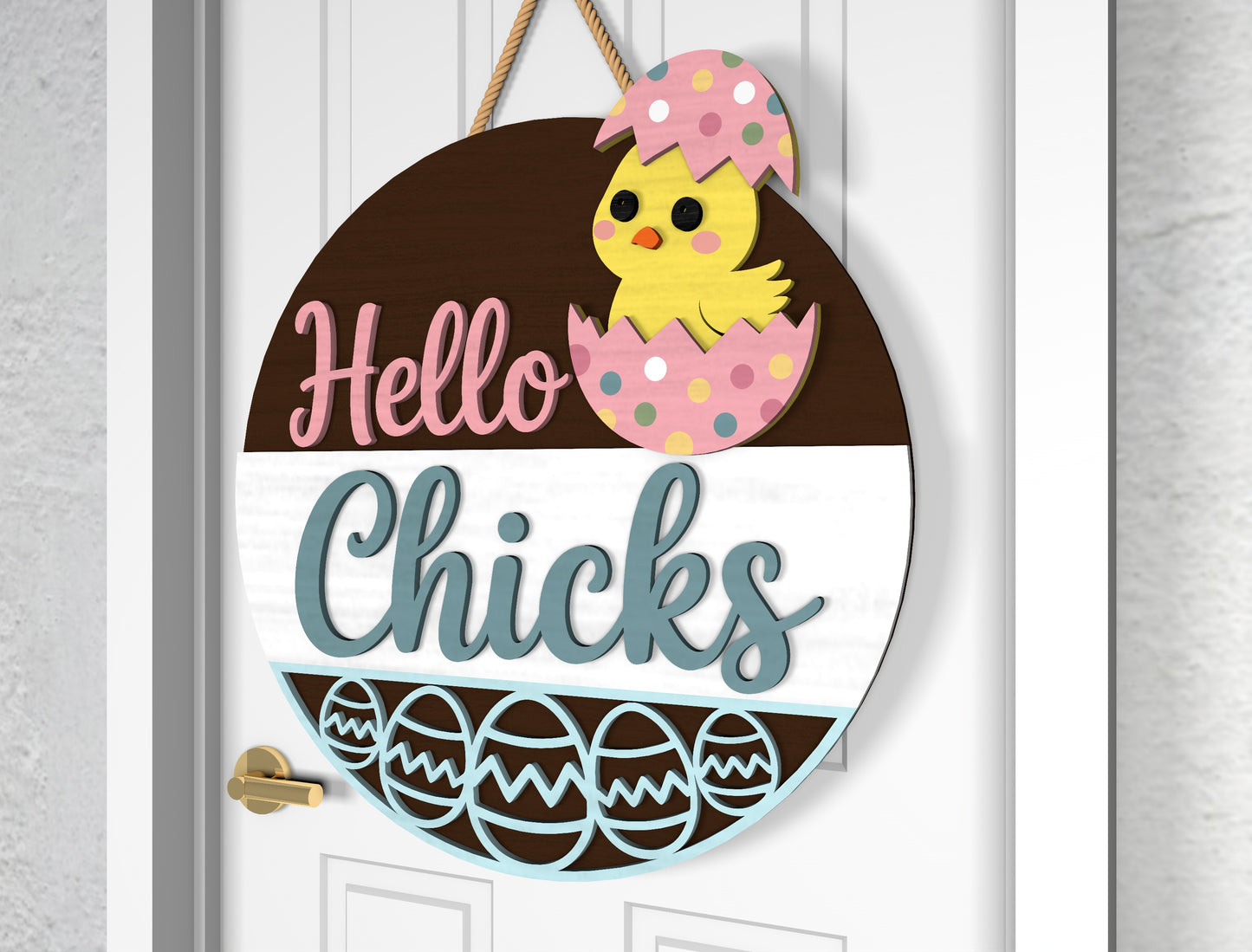 Hello Chicks Easter Door Sign SVG Funny Bunny Butt Round for Glowforge