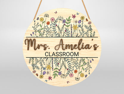 Personalized Floral Classroom Door Sign Laser Cut File SVG for xTool and Glowforge