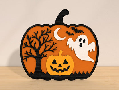 Halloween Pumpkin Scene SVG Bundle Laser Cut File | 8 Spooky Pumpkin Designs | Autumn Wooden Decor | Glowforge, xTool, LightBurn, etc.