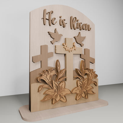 He Is Risen Cross Scene Tabletop Set SVG for Glowforge and xTool