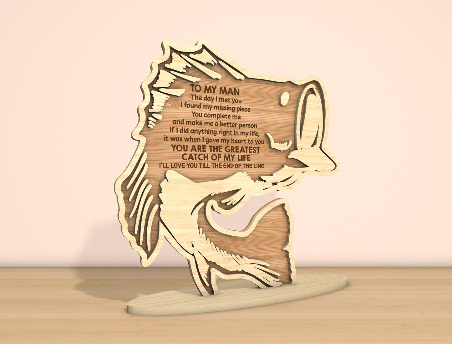 To My Man Fishing Laser Cut File Set | Romantic Fishing Quote Decor | Rustic Wooden Gift | Glowforge, xTool, LightBurn, etc.
