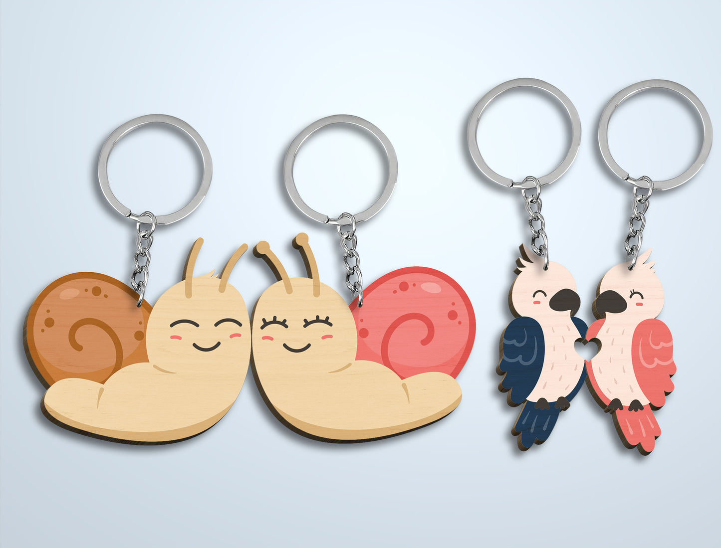 Animal Couple Keychain Laser Cut File Bundle | Cute Love Animals SVG Set | Valentine Wooden Keychain Design | Glowforge, xTool, LightBurn, etc.