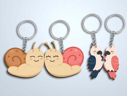 Animal Couple Keychain Laser Cut File Bundle | Cute Love Animals SVG Set | Valentine Wooden Keychain Design | Glowforge, xTool, LightBurn, etc.