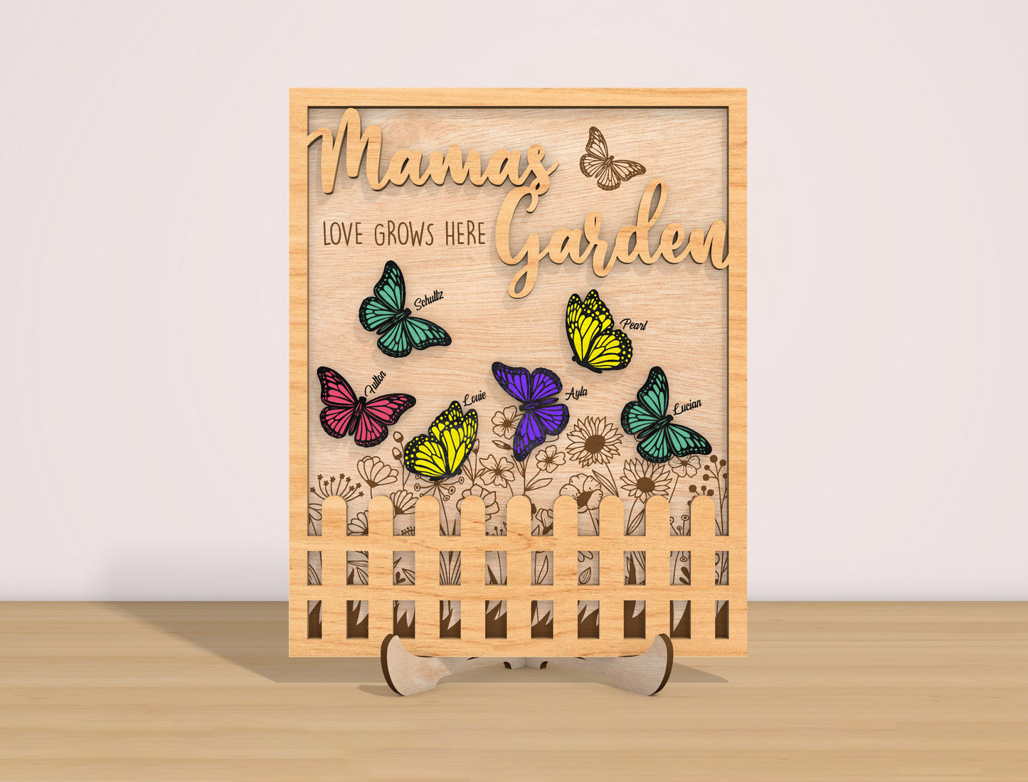 Mama’s Garden Butterfly Sign Laser Cut File | Mother’s Day Decor | Floral Wooden Style | Glowforge, xTool, LightBurn, etc.