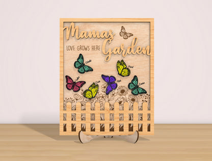 Mama’s Garden Butterfly Sign Laser Cut File | Mother’s Day Decor | Floral Wooden Style | Glowforge, xTool, LightBurn, etc.