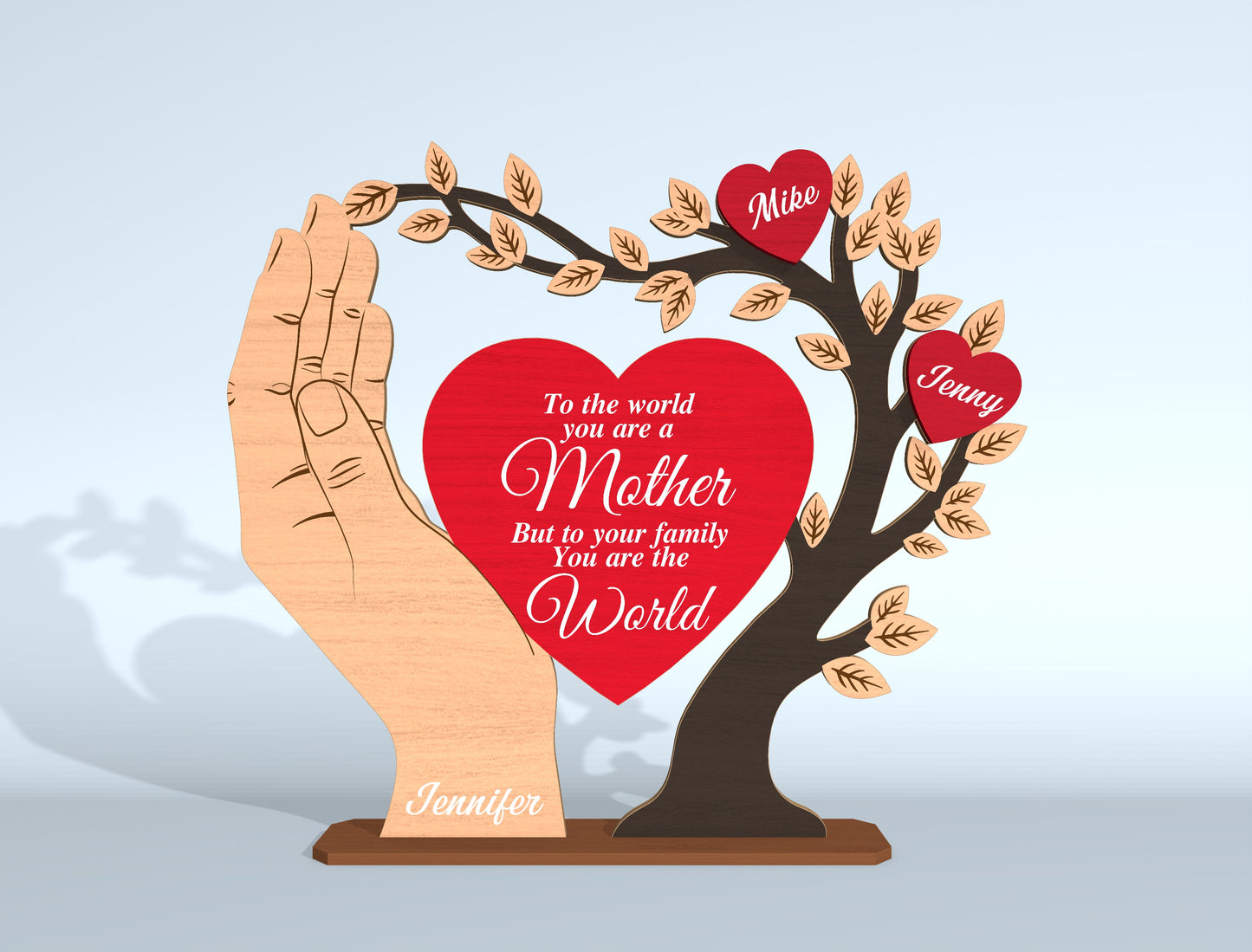 Family Tree Hand Sign SVG Personalized Heart Names for LightBurn