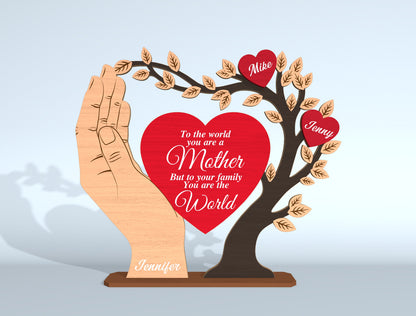 Family Tree Hand Sign SVG Personalized Heart Names for LightBurn