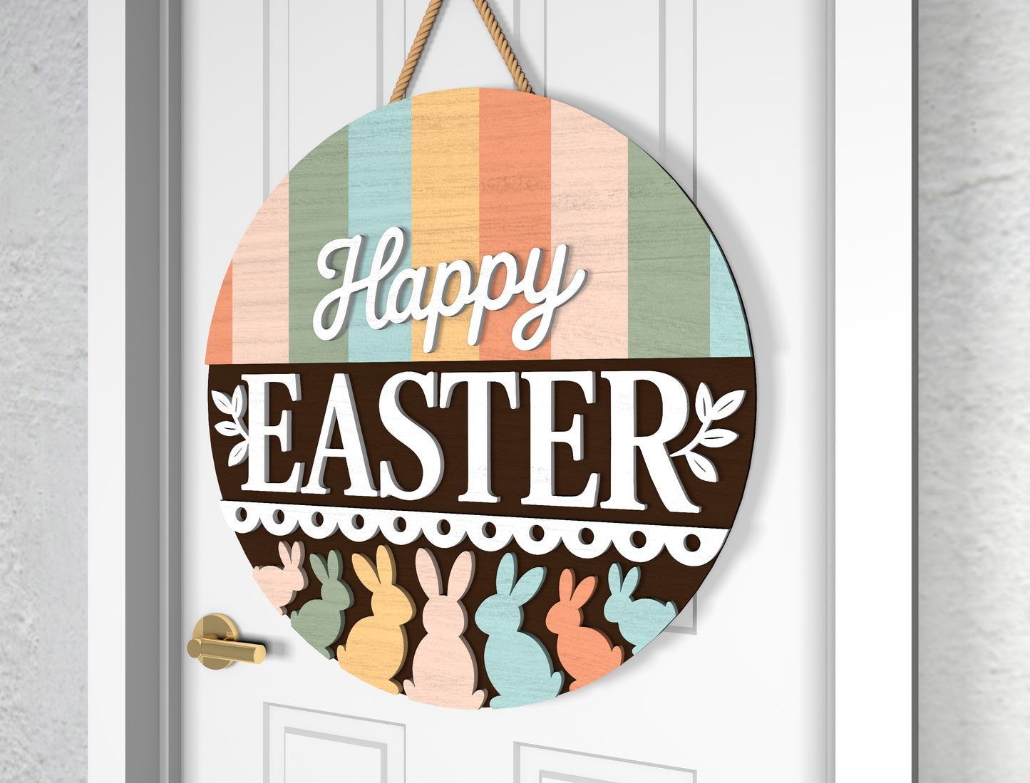 Pastel Easter Welcome Round Door Sign SVG Bundle for Glowforge and xTool