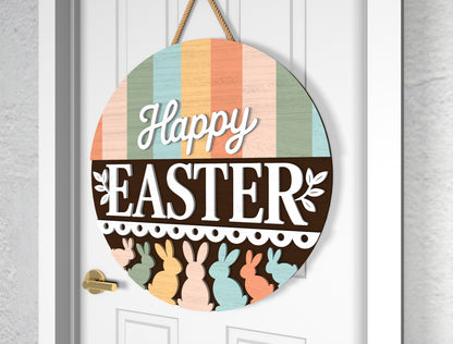 Pastel Easter Welcome Round Door Sign SVG Bundle for Glowforge and xTool