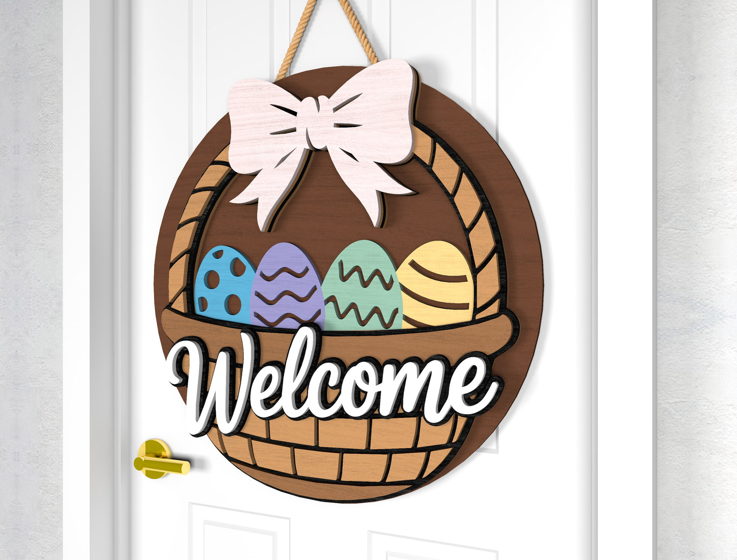 Easter Basket Welcome Door Sign SVG Spring Egg Decor for Glowforge and xTool