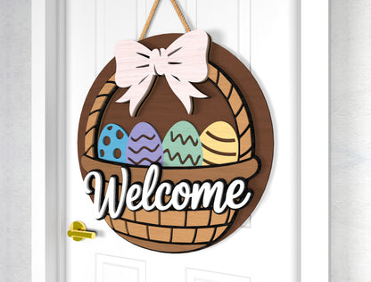 Easter Basket Welcome Door Sign SVG Spring Egg Decor for Glowforge and xTool