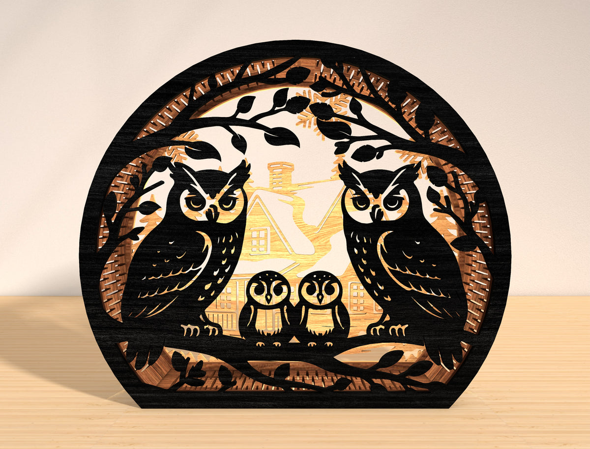 Owl Family Winter Village Christmas Lantern SVG Bundle 5