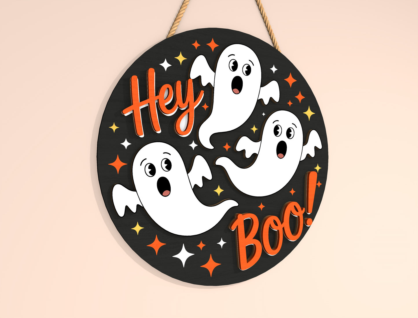 Hey Boo Ghost Round Door Hanger SVG Set for Glowforge xTool LightBurn 2 Designs