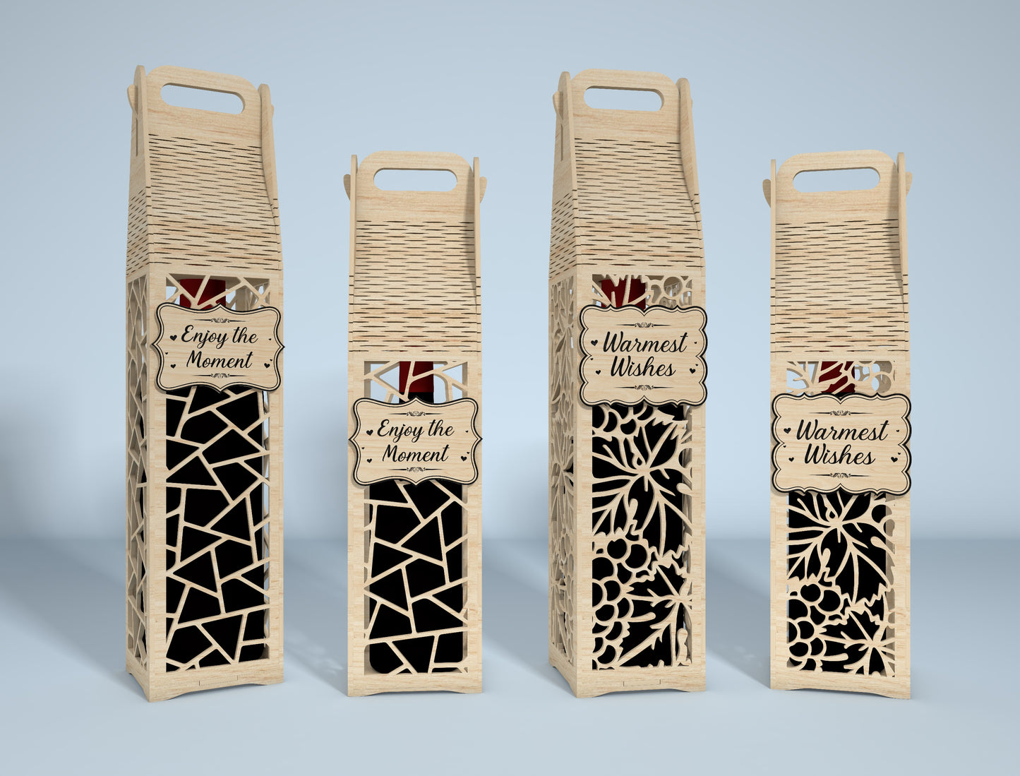 Wine Bottle Gift Box Bundle SVG Laser Cut File for Glowforge and LightBurn