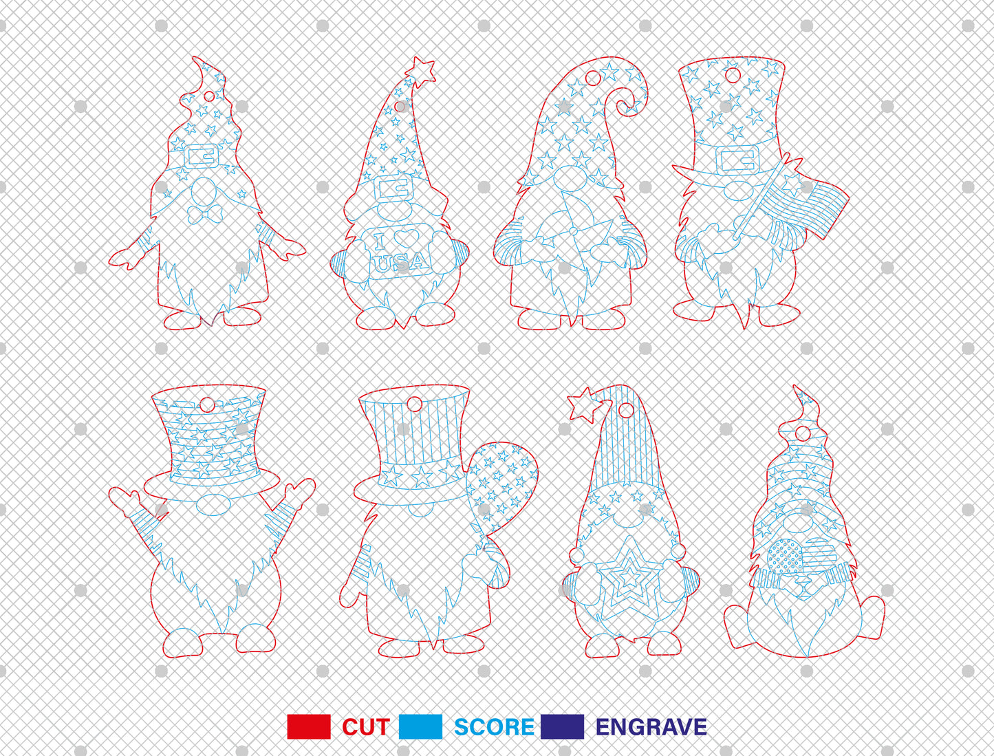 4th of July Gnome Earrings SVG Laser Cut File for Glowforge