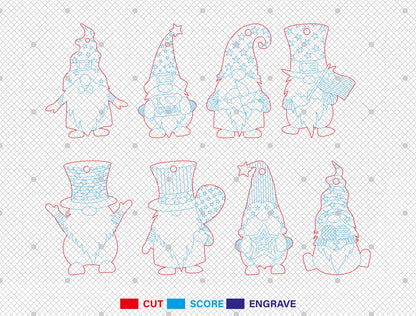4th of July Gnome Earrings SVG Laser Cut File for Glowforge