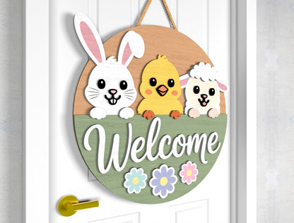 Easter Bunny Chick Door Sign SVG Hop On In Welcome Bundle for LightBurn