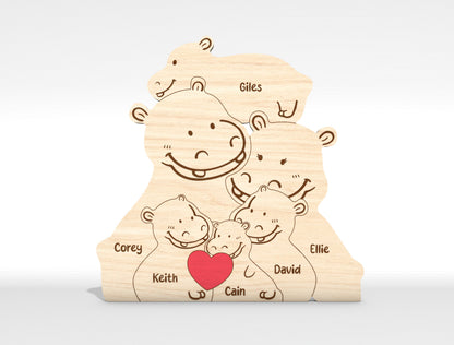 Personalized Family Hippo Puzzle SVG Laser Cut File for Glowforge and xTool