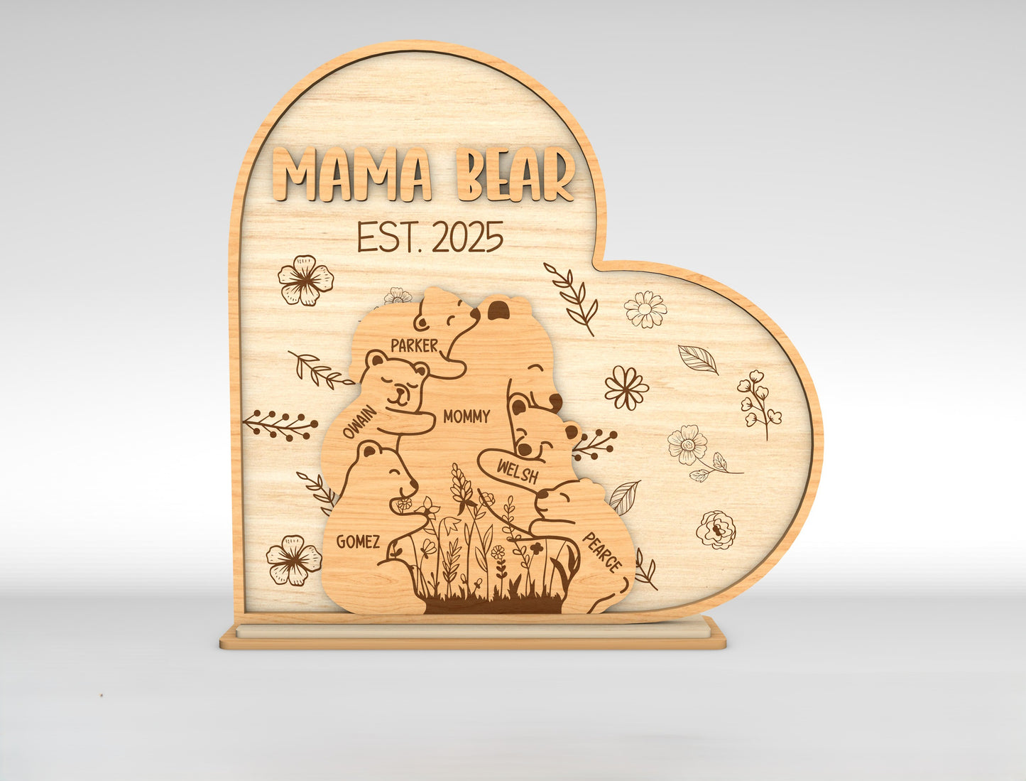 Custom Name Bear Family Sign SVG for LightBurn and Glowforge