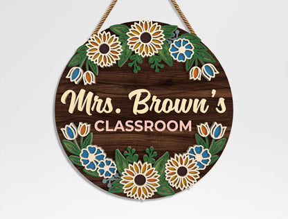 Personalized Teacher Floral Classroom Sign SVG Bundle Laser Cut File for xTool
