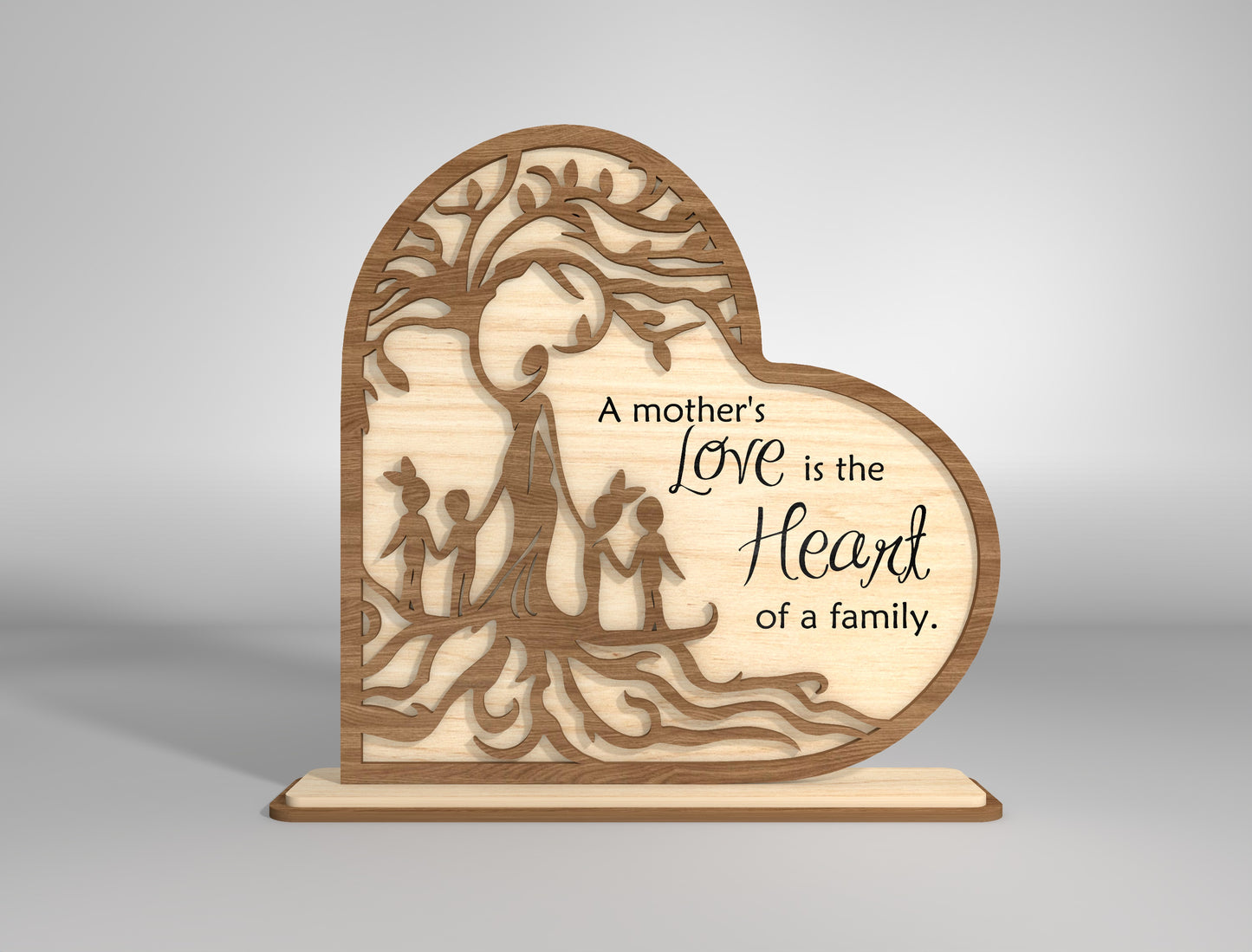 Mother's Love Family Tree Heart Sign SVG for xTool and LightBurn