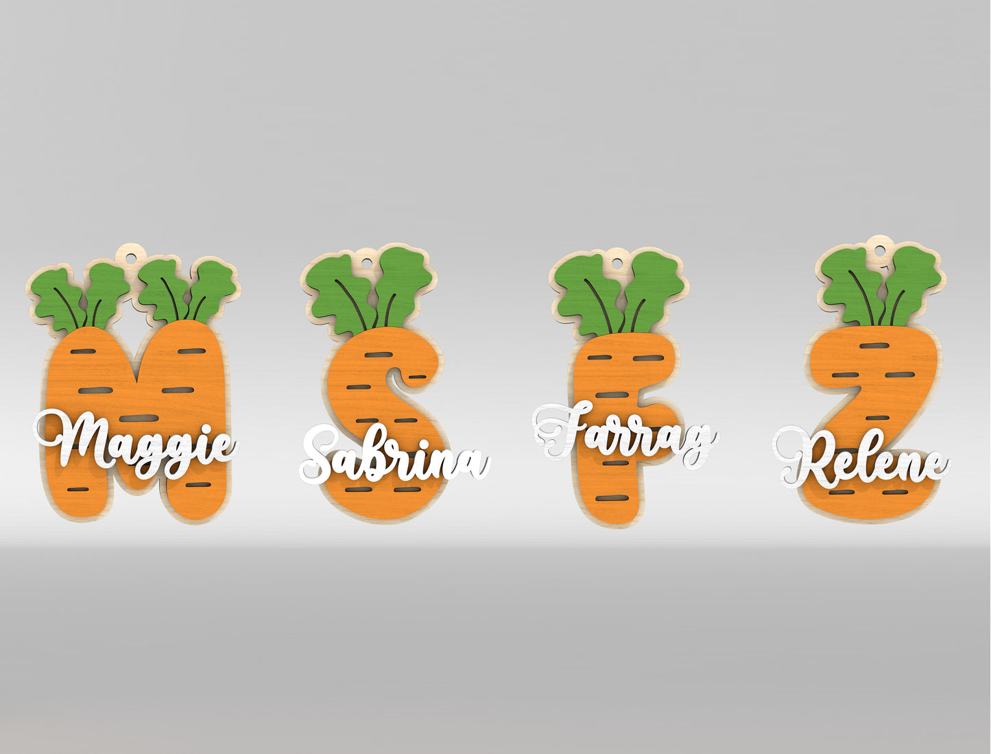 Easter Carrot Basket Tags SVG Alphabet Number Name Tags for LightBurn and xTool