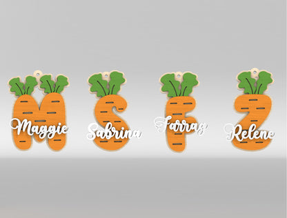 Easter Carrot Basket Tags SVG Alphabet Number Name Tags for LightBurn and xTool