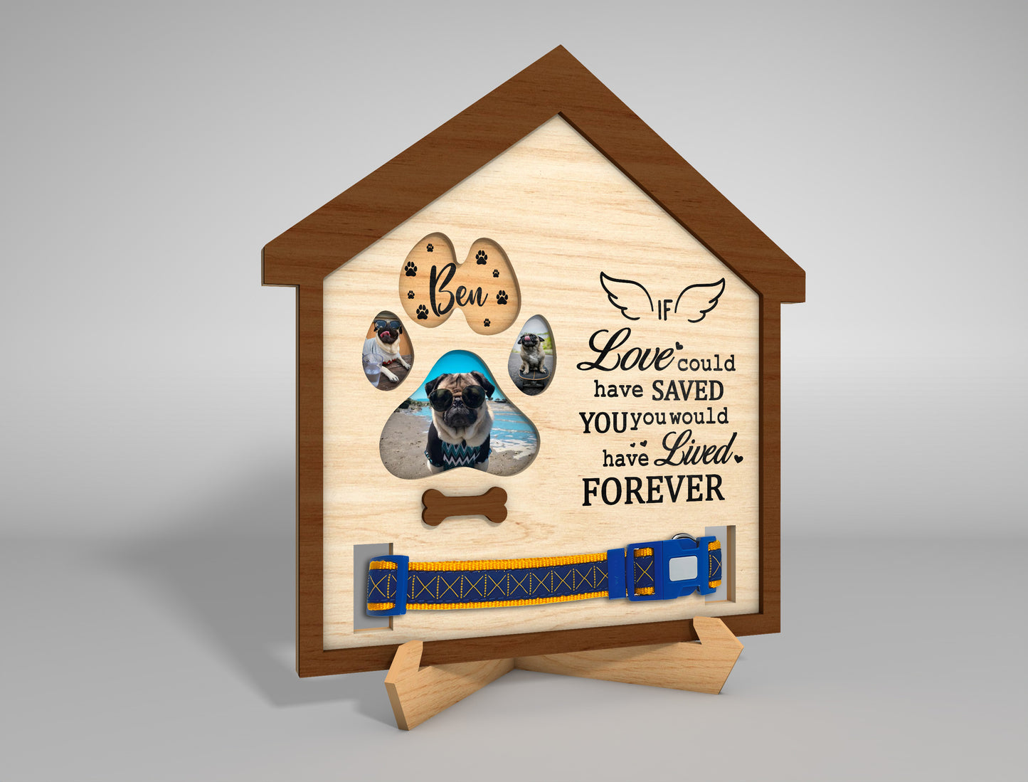 Pet Memorial Collar Holder SVG Dog Remembrance Tabletop Sign Laser Cut File for LightBurn