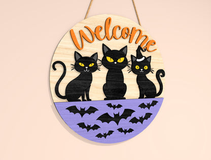 Black Cat Welcome Door Hanger SVG Set for Glowforge xTool LightBurn 2 Designs