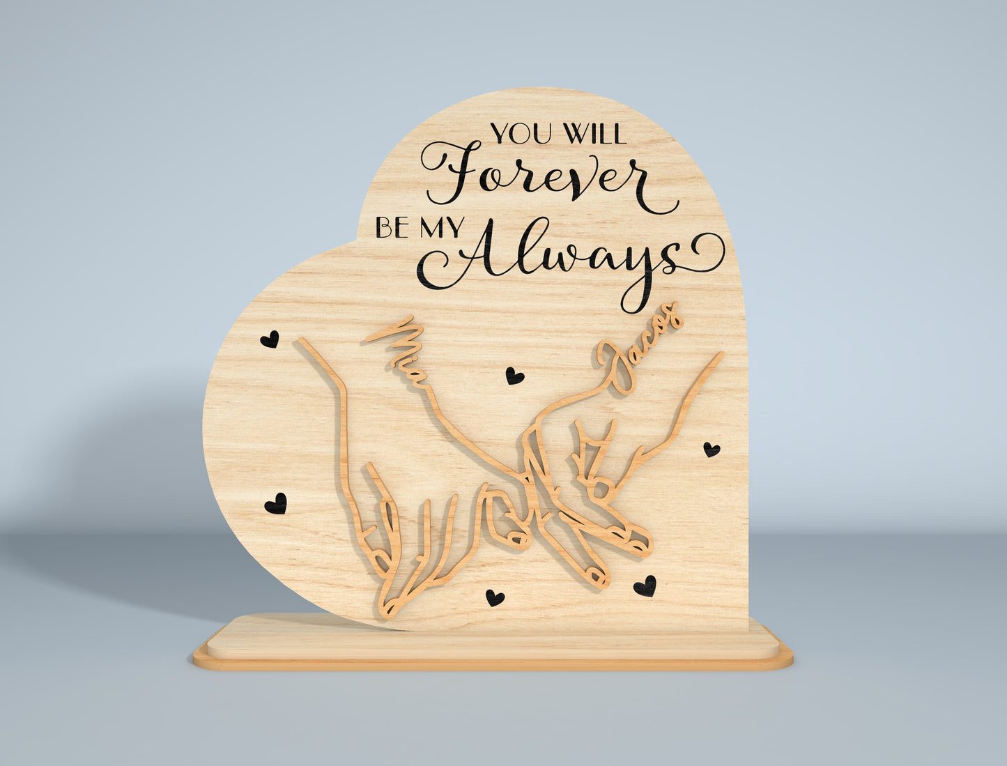 Personalized Holding Hands Heart Laser Cut File Bundle | Romantic Couple Decor | Valentine Wooden Art | Glowforge, xTool, LightBurn, etc.