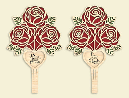 Rose Bouquet Pick Laser Cut File Bundle | Valentine Floral Decor | Wooden Rose Topper | Glowforge, xTool, LightBurn, etc.