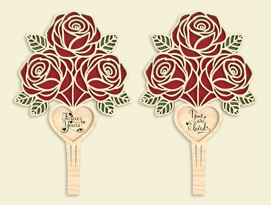 Rose Bouquet Pick Laser Cut File Bundle | Valentine Floral Decor | Wooden Rose Topper | Glowforge, xTool, LightBurn, etc.