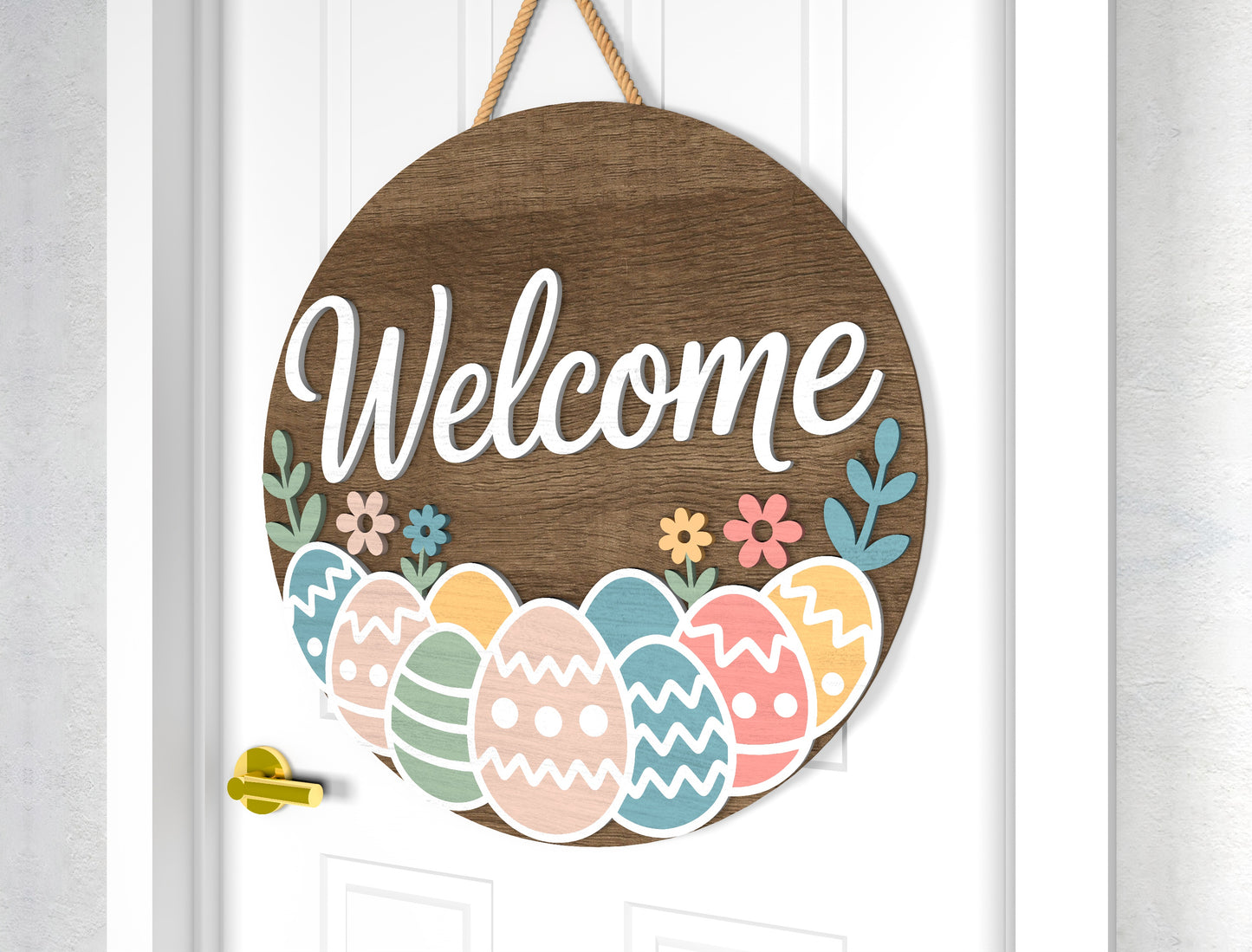 Hop Hop Easter Door Sign SVG Rustic Welcome Spring Neutral for LightBurn