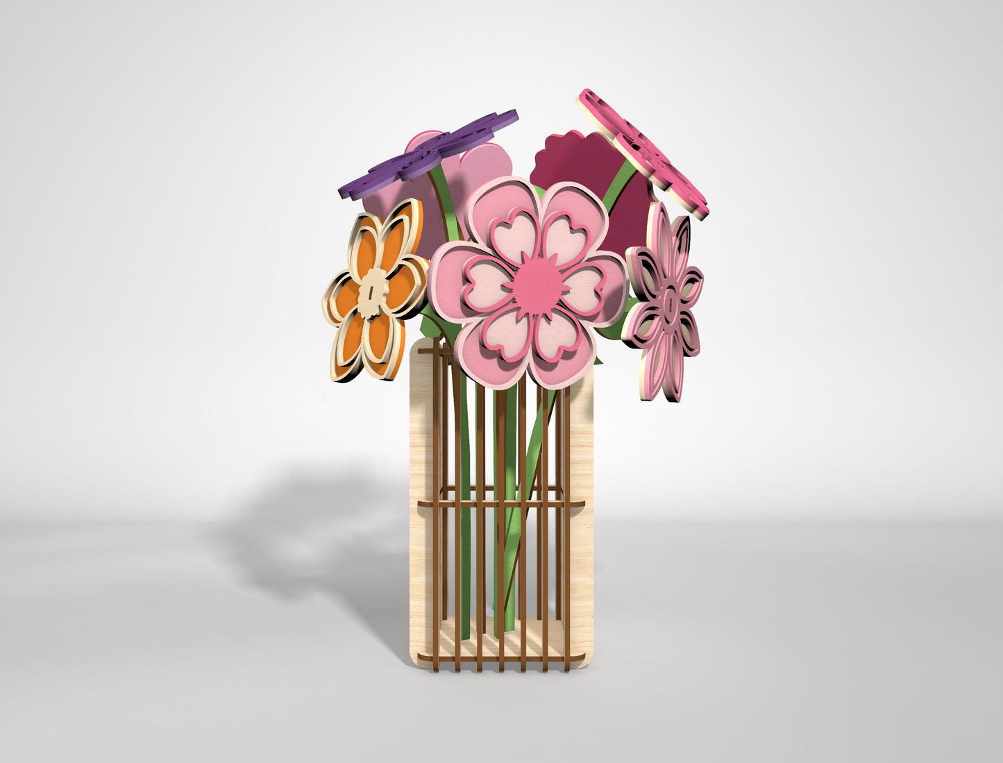 Flower Vase Bundle SVG 18 Flowers Wooden Slotted for Glowforge and xTool