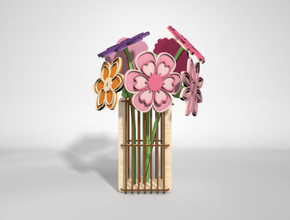 Flower Vase Bundle SVG 18 Flowers Wooden Slotted for Glowforge and xTool