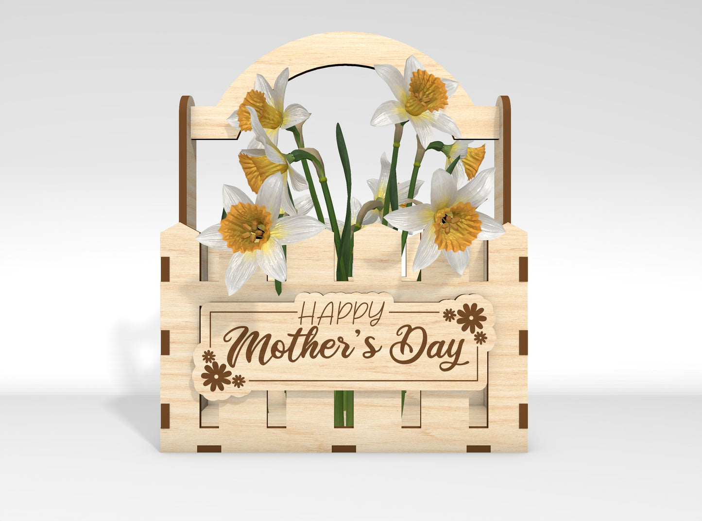 Mother's Day Flower Basket SVG Engraved Floral Gift Laser Cut File for Glowforge and xTool