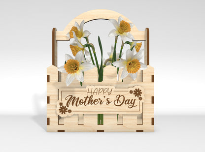 Mother's Day Flower Basket SVG Engraved Floral Gift Laser Cut File for Glowforge and xTool