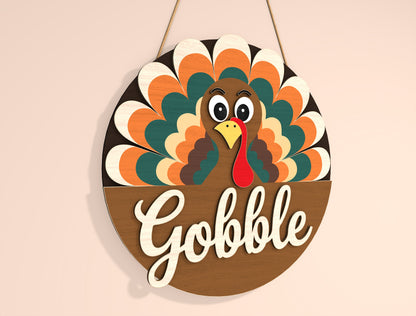 Thankful Gobble Turkey Door Hanger SVG Bundle for Glowforge xTool LightBurn | 2 Designs