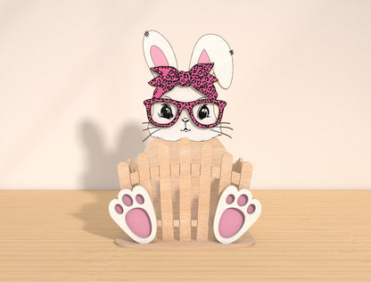 Easter Bunny Fence Tabletop Decor SVG Spring Wood Sign for LightBurn and xTool