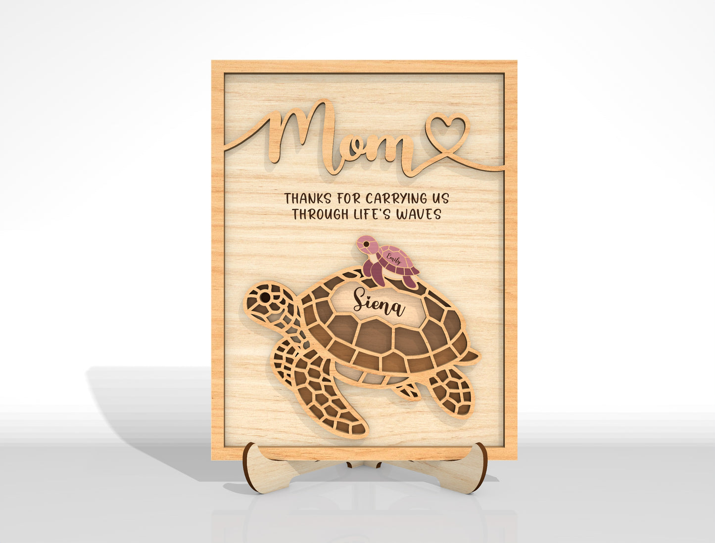 Personalized Mom Turtle Kids Name Sign SVG Laser Cut File for Glowforge and xTool