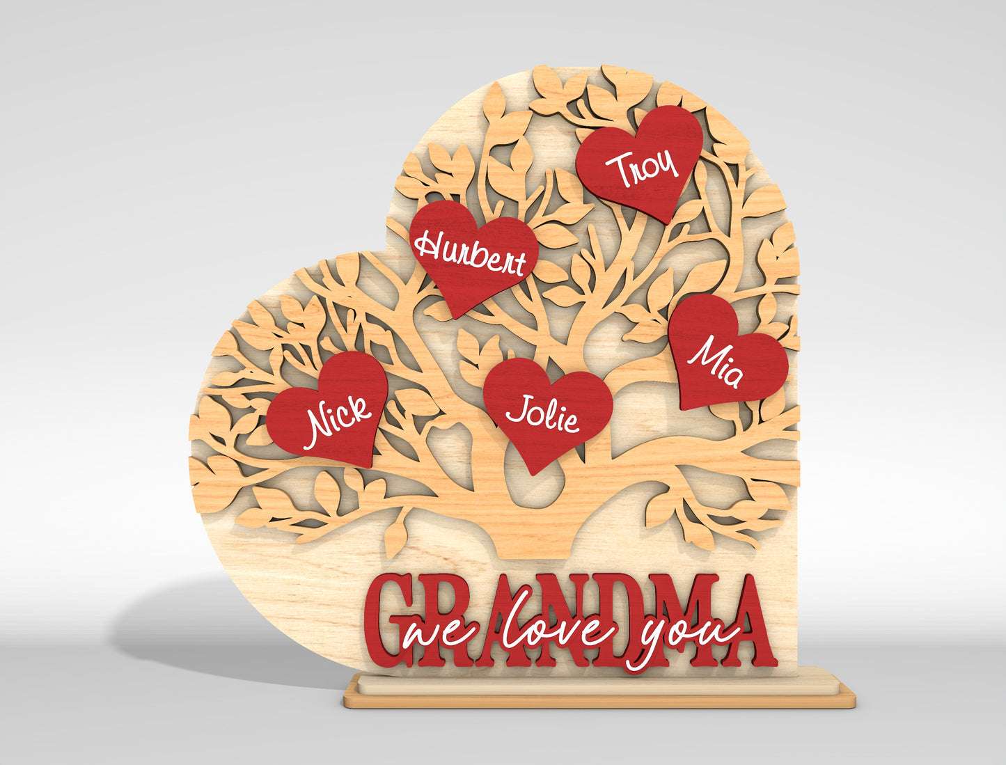 Personalized Grandma Family Tree SVG Custom Name Heart Sign for xTool and Glowforge