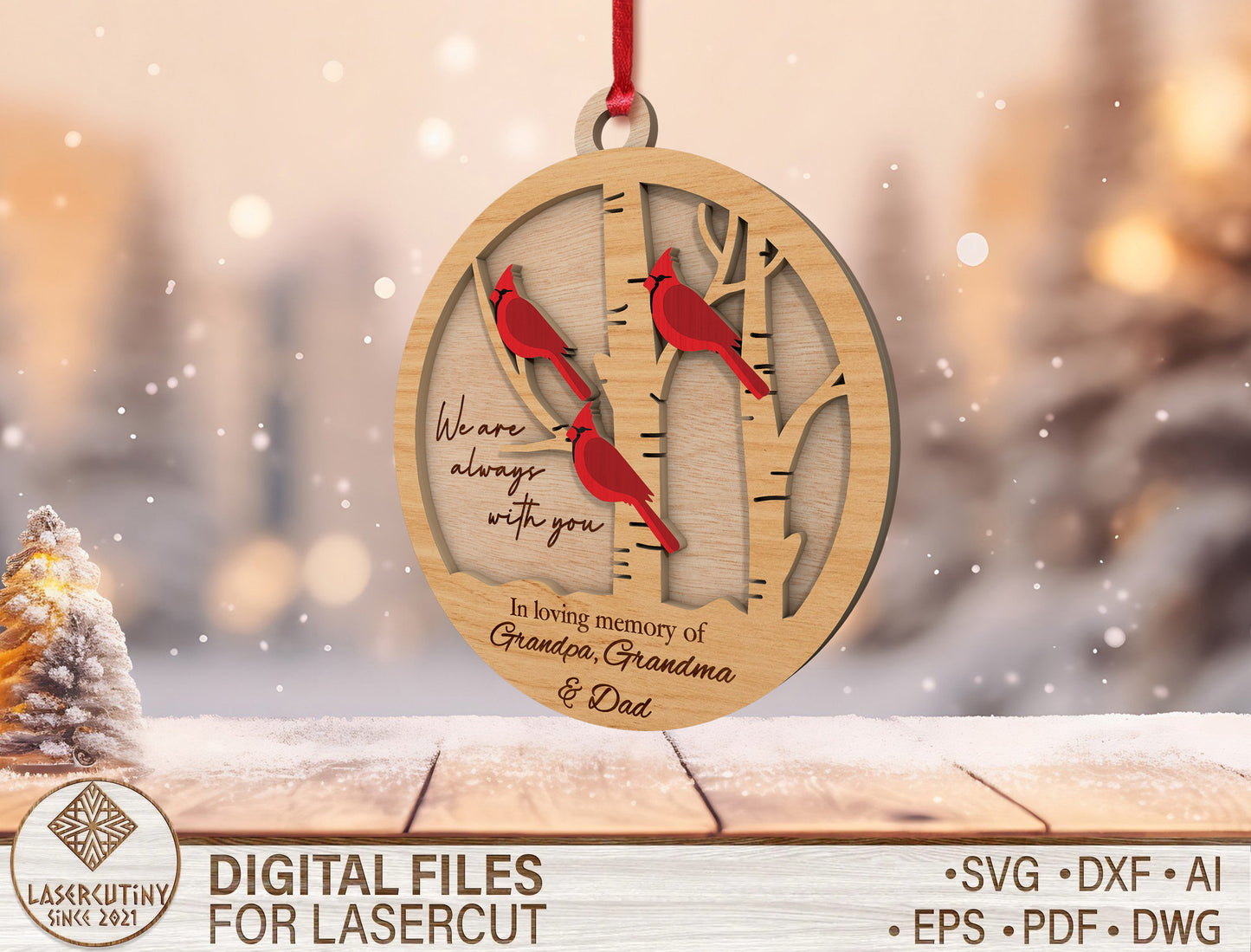 Family Cardinal Memorial Ornament SVG for xTool and Glowforge