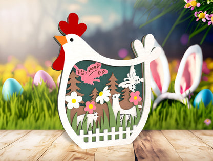 Multilayer Chicken Easter Decor SVG Farm Scene Spring for Glowforge