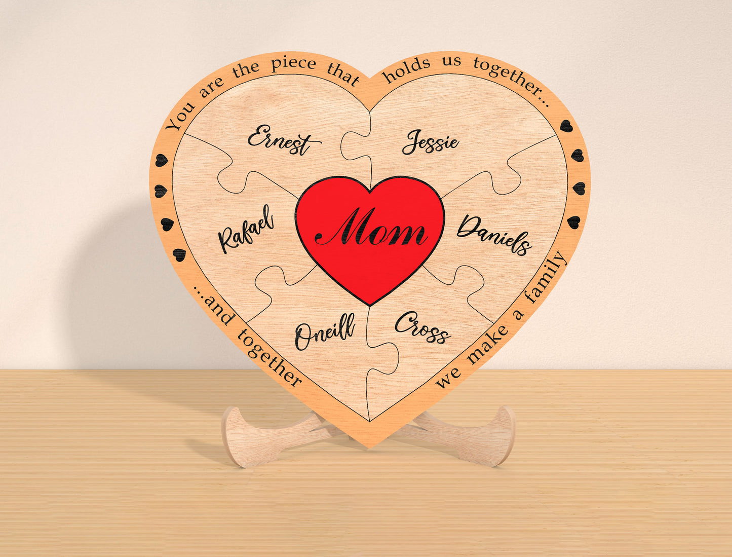Personalized Mom Heart Sign SVG Custom Kids Name for Glowforge