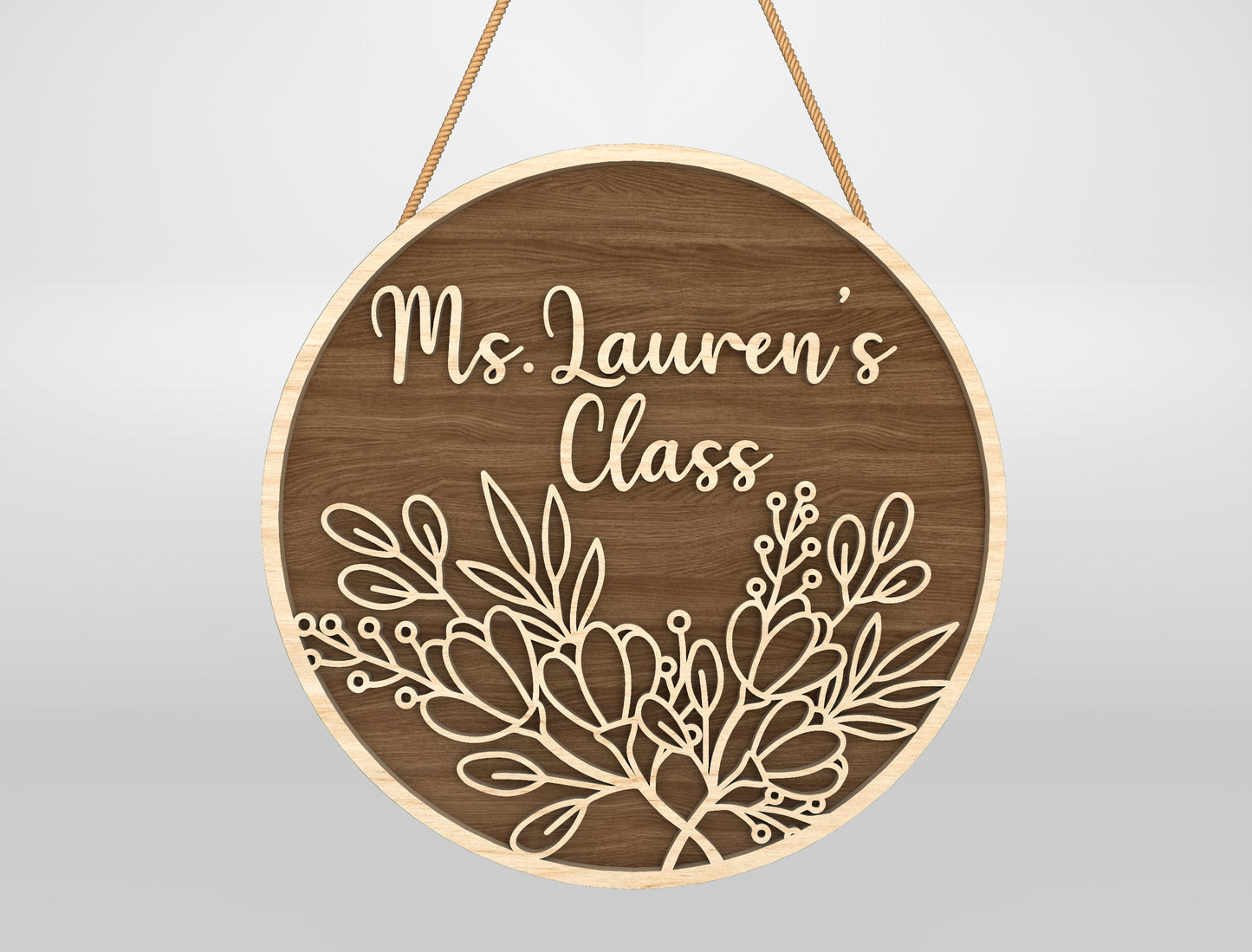 Personalized Engraved Floral Classroom Door Sign Laser Cut File for xTool and Glowforge