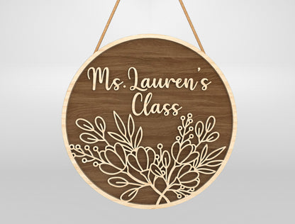 Personalized Engraved Floral Classroom Door Sign Laser Cut File for xTool and Glowforge