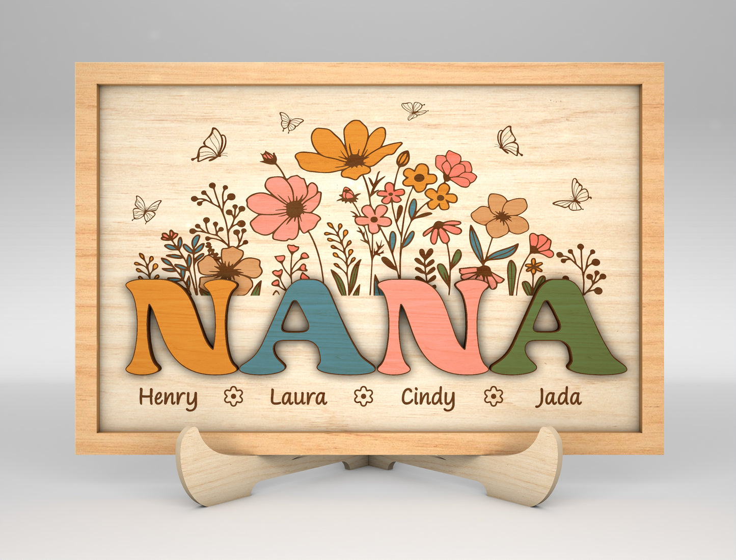 Personalized Mom Grandma Nana Floral Frame Sign SVG for Glowforge and LightBurn