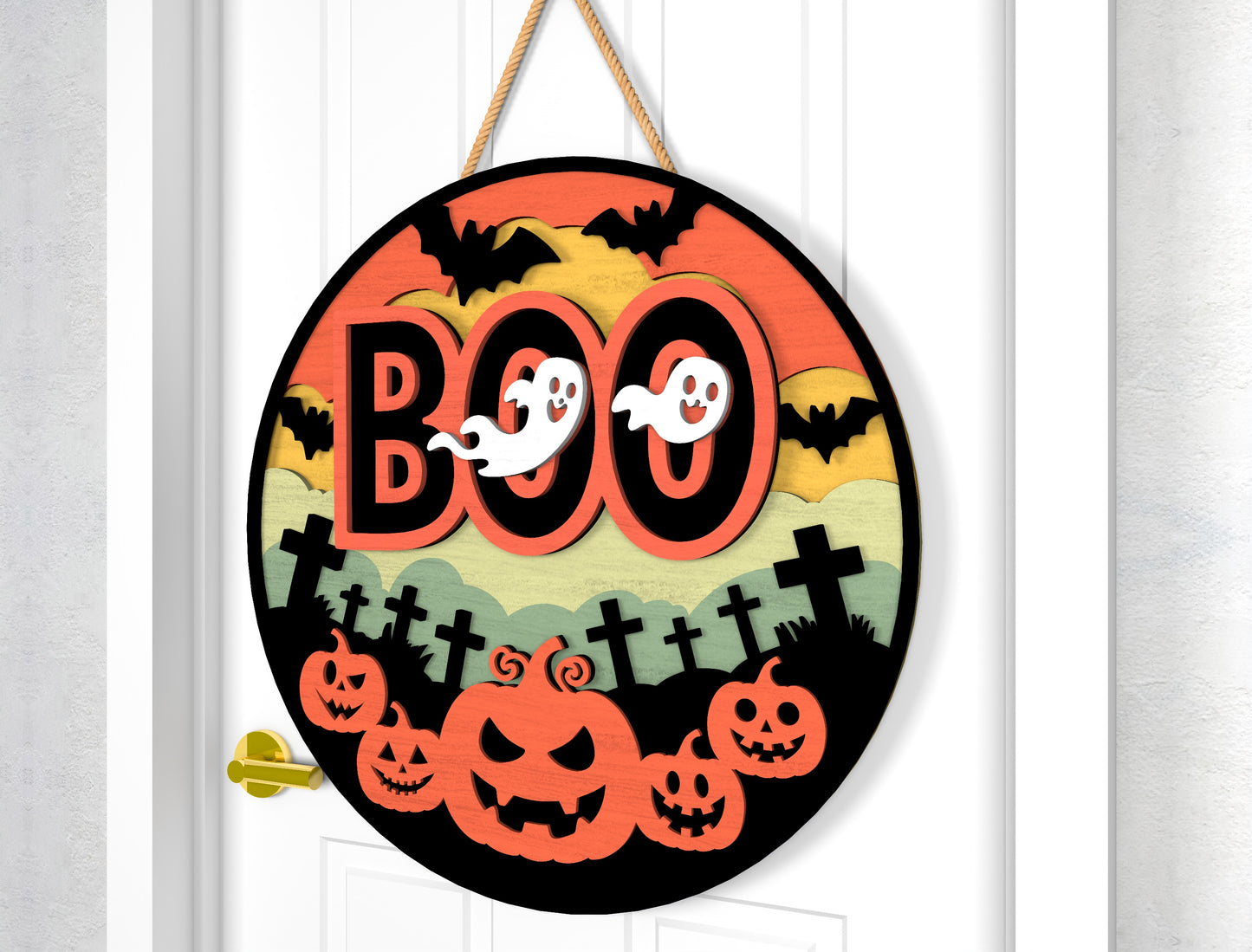 Happy Halloween Door Sign SVG Boo Pumpkin Laser Cut Bundle for LightBurn