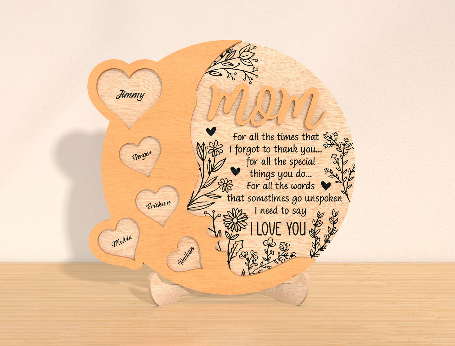 Family Heart Plaque SVG Bundle Mom Quote Name Hearts for Glowforge